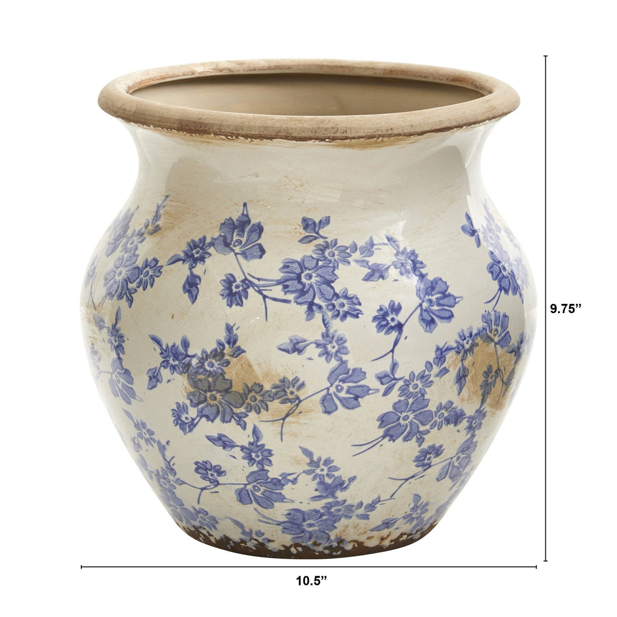 10.5” Tuscan Ceramic Blue Scroll Urn Vase-Vase-Parc Decor