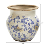 10.5” Tuscan Ceramic Blue Scroll Urn Vase-Vase-Parc Decor