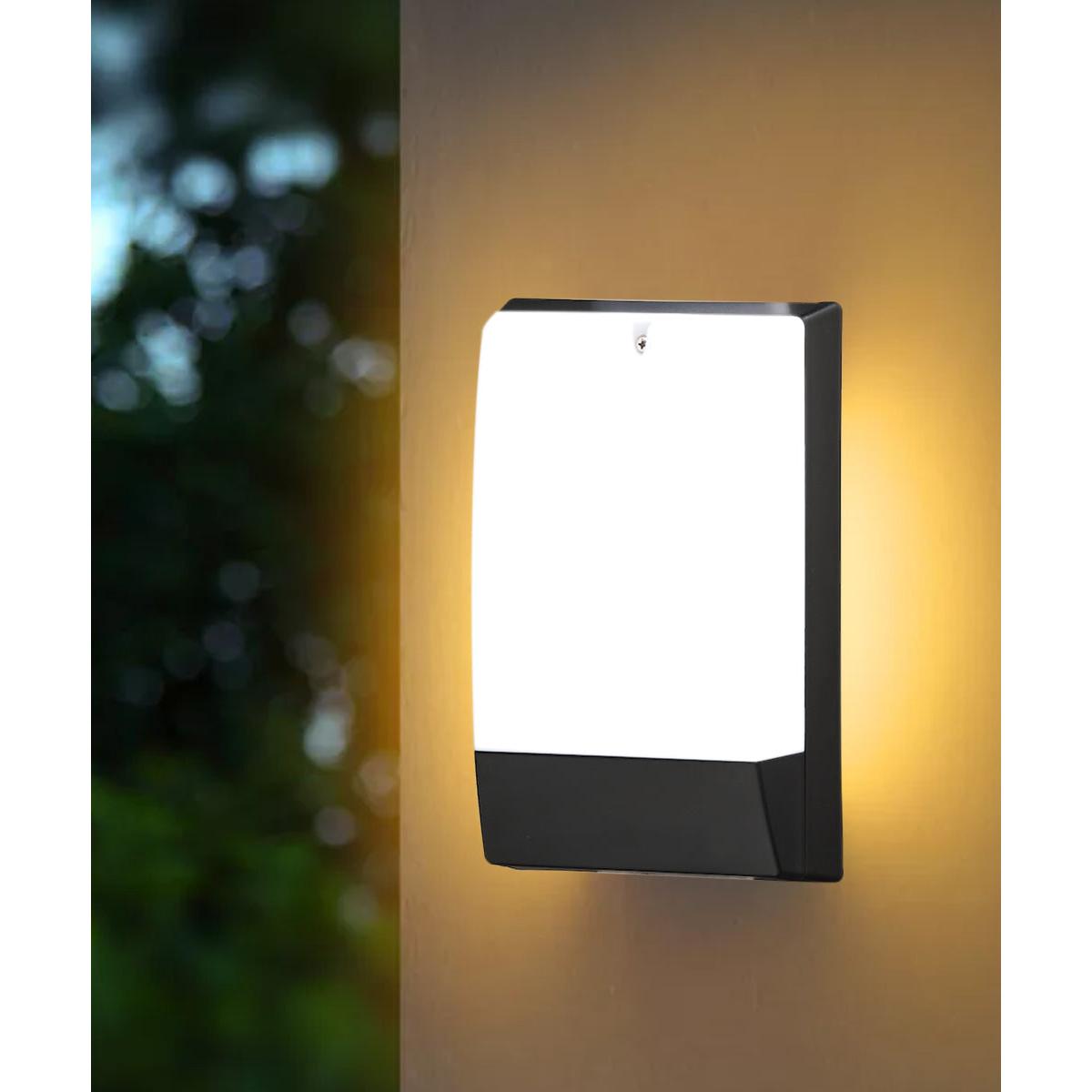 10"H Outdoor LED Wallpack Dusk to Dawn Wall Light, Low Profile Black Finish, White Shade
