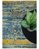 10x14 Fine Hand Knotted Blue and Black Modern Abstract Style Wool and Silk Area Rug