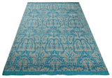 10x14 Hand Knotted Beige and Blue Modern Contemporary Bamboo Silk Area Rug