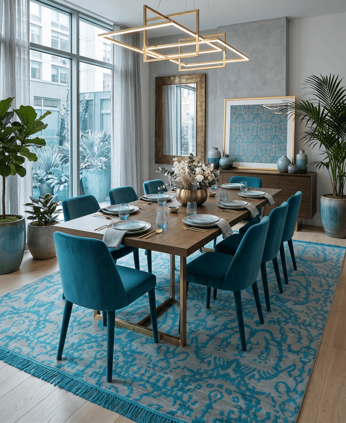 10x14 Hand Knotted Beige and Blue Modern Contemporary Bamboo Silk Area Rug