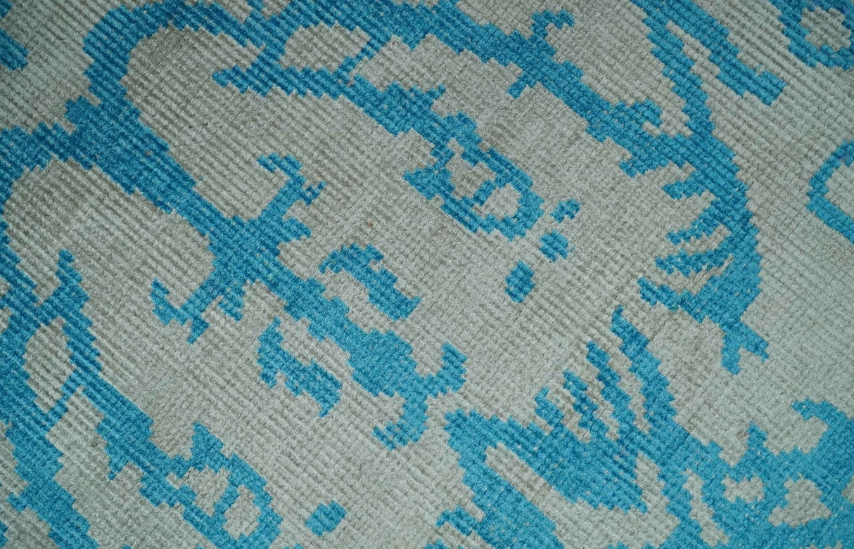 10x14 Hand Knotted Beige and Blue Modern Contemporary Bamboo Silk Area Rug
