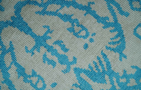 10x14 Hand Knotted Beige and Blue Modern Contemporary Bamboo Silk Area Rug