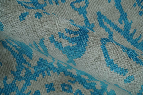 10x14 Hand Knotted Beige and Blue Modern Contemporary Bamboo Silk Area Rug