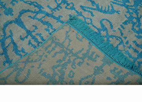 10x14 Hand Knotted Beige and Blue Modern Contemporary Bamboo Silk Area Rug