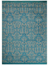 10x14 Hand Knotted Beige and Blue Modern Contemporary Bamboo Silk Area Rug