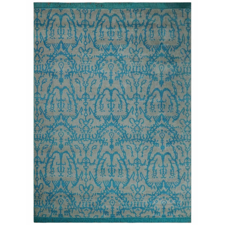 10x14 Hand Knotted Gray and Blue Modern Contemporary Southwestern Tribal Trellis Bamboo Silk Area Rug | OP34-Area Rug-Parc Decor