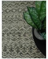 10x14 Hand Knotted Ivory and Black Modern Contemporary Southwestern Recycled Silk Area Rug