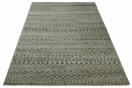 10x14 Hand Knotted Ivory and Black Modern Contemporary Southwestern Recycled Silk Area Rug