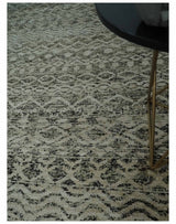10x14 Hand Knotted Ivory and Black Modern Contemporary Southwestern Recycled Silk Area Rug