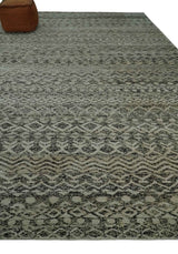 10x14 Hand Knotted Ivory and Black Modern Contemporary Southwestern Recycled Silk Area Rug
