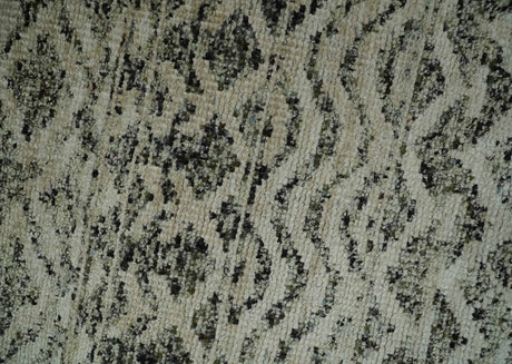 10x14 Hand Knotted Ivory and Black Modern Contemporary Southwestern Recycled Silk Area Rug