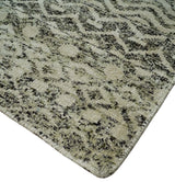 10x14 Hand Knotted Ivory and Black Modern Contemporary Southwestern Recycled Silk Area Rug