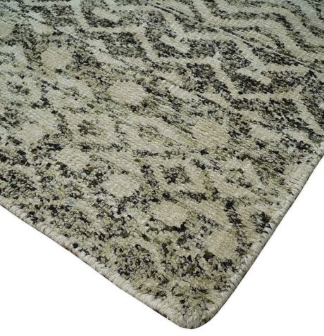 10x14 Hand Knotted Ivory and Black Modern Contemporary Southwestern Recycled Silk Area Rug