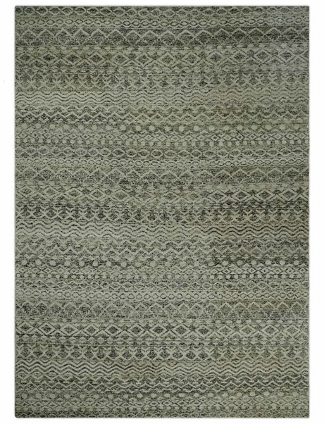 10x14 Hand Knotted Ivory and Black Modern Contemporary Southwestern Recycled Silk Area Rug