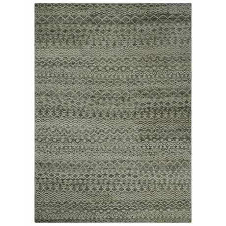10x14 Hand Knotted Ivory, Black and Olive Modern Contemporary Southwestern Tribal Trellis Recycled Silk Area Rug | OP50-Area Rug-Parc Decor