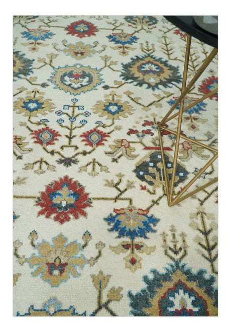 10x14 Hand Knotted Ivory, Camel and Teal Persian Oushak Wool Area Rug | TRDCP8941014-Area Rug-Parc Decor