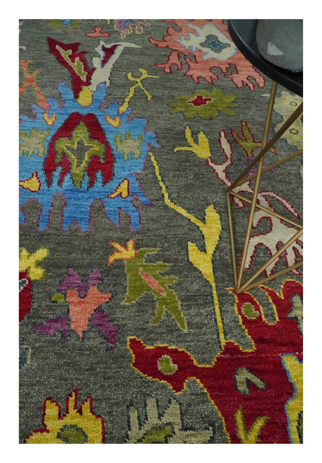 10x14 Wool Traditional Persian Gray and Olive Vibrant Colorful Hand knotted Oushak Area Rug | TRDCP10501014S-Area Rug-Parc Decor