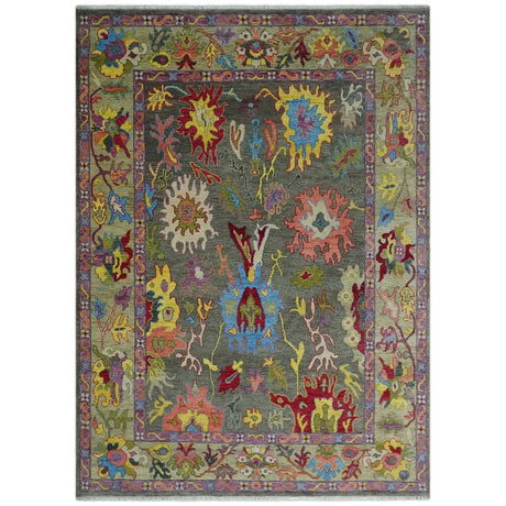 10x14 Wool Traditional Persian Gray and Olive Vibrant Colorful Hand knotted Oushak Area Rug | TRDCP10501014S-Area Rug-Parc Decor