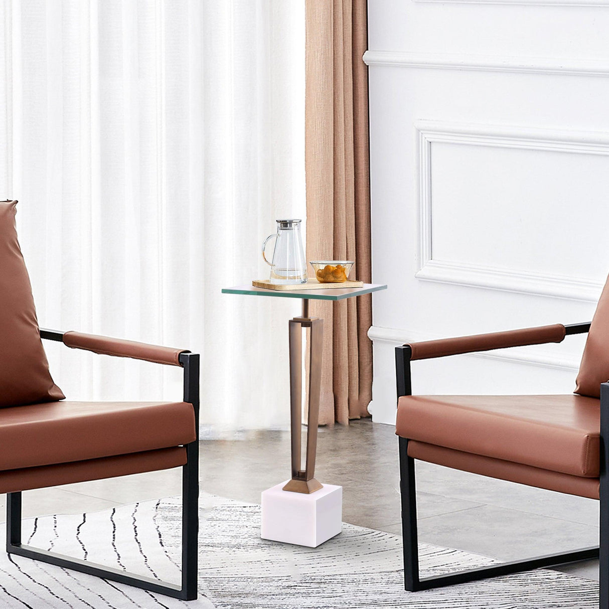 11" Modern Martini Table with White Marble-Parc Decor