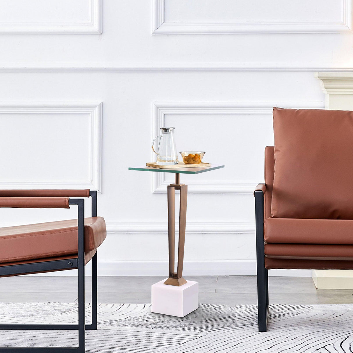 11" Modern Martini Table with White Marble-Parc Decor