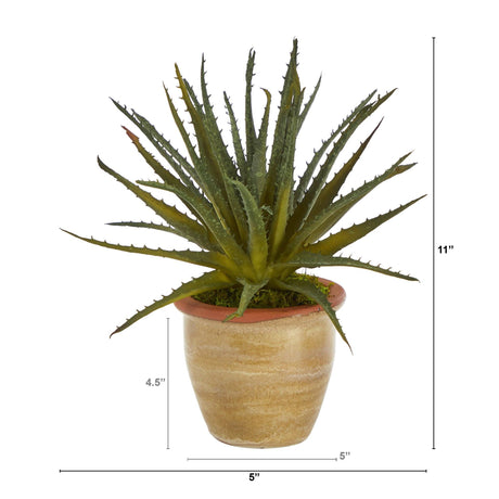 11” Aloe Artificial Plant in Ceramic Planter-Plant-Parc Decor