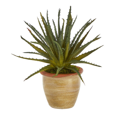 11” Aloe Artificial Plant in Ceramic Planter-Plant-Parc Decor