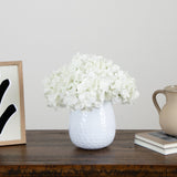 11” Artificial Hydrangea Arrangement in White Metal Vase-Arrangement-Parc Decor