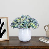 11” Artificial Hydrangea Arrangement in White Metal Vase-Arrangement-Parc Decor