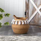 11” Boho Chic Handmade Natural Cotton Woven Planter with Tassels-Planter-Parc Decor