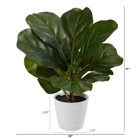 11” Fiddle Leaf Artificial Plant in White Planter (Real Touch)-Plant in Planter-Parc Decor