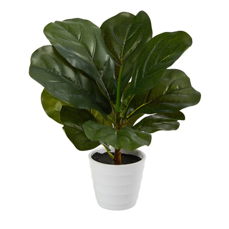11” Fiddle Leaf Artificial Plant in White Planter (Real Touch)-Plant in Planter-Parc Decor