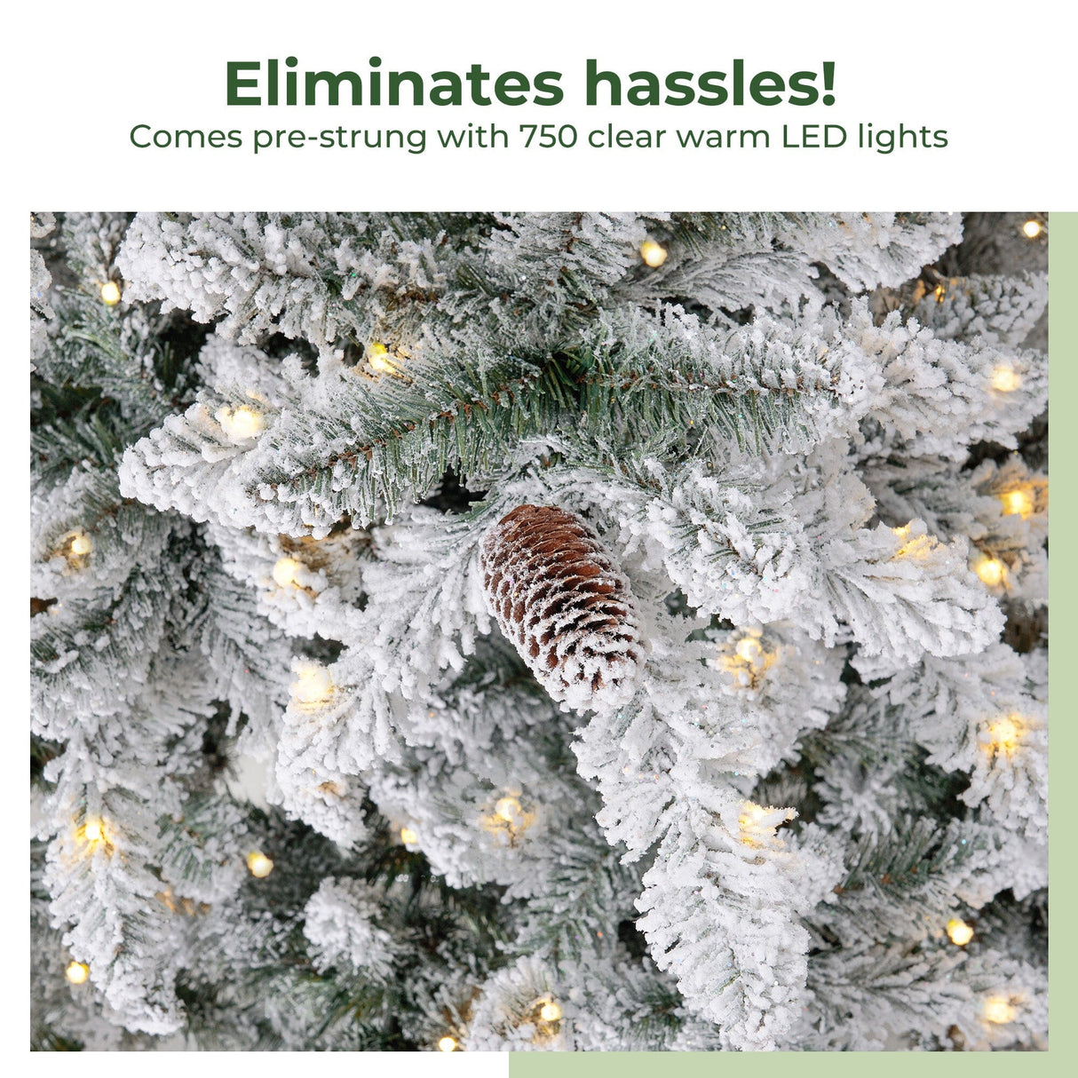 11’ Flocked Livingston Fir Artificial Christmas Tree with Pine Cones, 950 Clear Warm LED Lights and 3016 Bendable Branches-Christmas Tree-Parc Decor