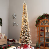 11’ Flocked Pencil Artificial Christmas Tree with 850 Clear Lights and 1435 Bendable Branches-Christmas Tree-Parc Decor