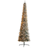 11’ Flocked Pencil Artificial Christmas Tree with 850 Clear Lights and 1435 Bendable Branches-Christmas Tree-Parc Decor