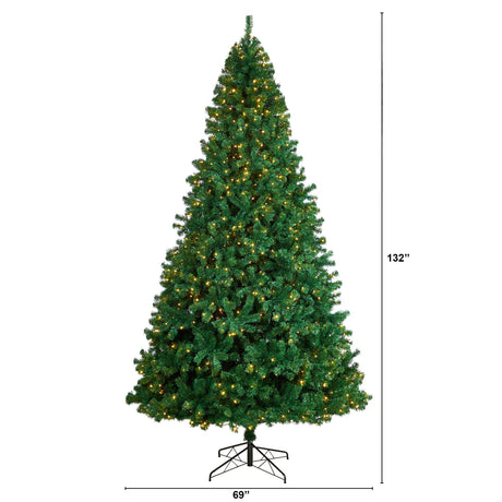 11' Northern Tip Artificial Christmas Tree with 1000 Clear LED Lights and 2720 Bendable Branches-Christmas Tree-Parc Decor