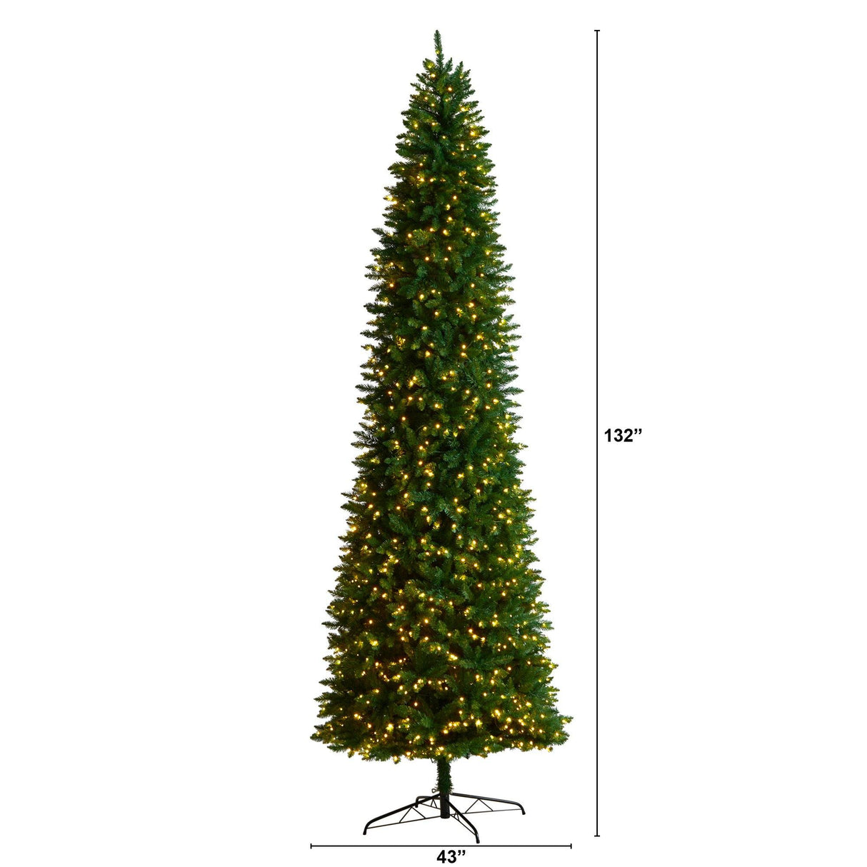 11’ Slim Green Mountain Pine Christmas Tree with 950 Clear LED Lights and 2836 Bendable Branches-Christmas Tree-Parc Decor