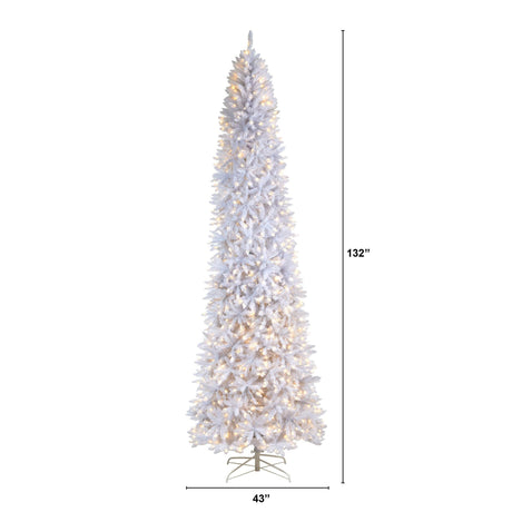 11’ Slim White Artificial Christmas Tree with 950 Warm White LED Lights and 2836 Bendable Branches-Christmas Tree-Parc Decor