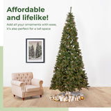 11’ White Mountain Pine Artificial Christmas Tree with 1050 Clear LED Lights, Pine Cones and 2395 Bendable Branches-Christmas Tree-Parc Decor