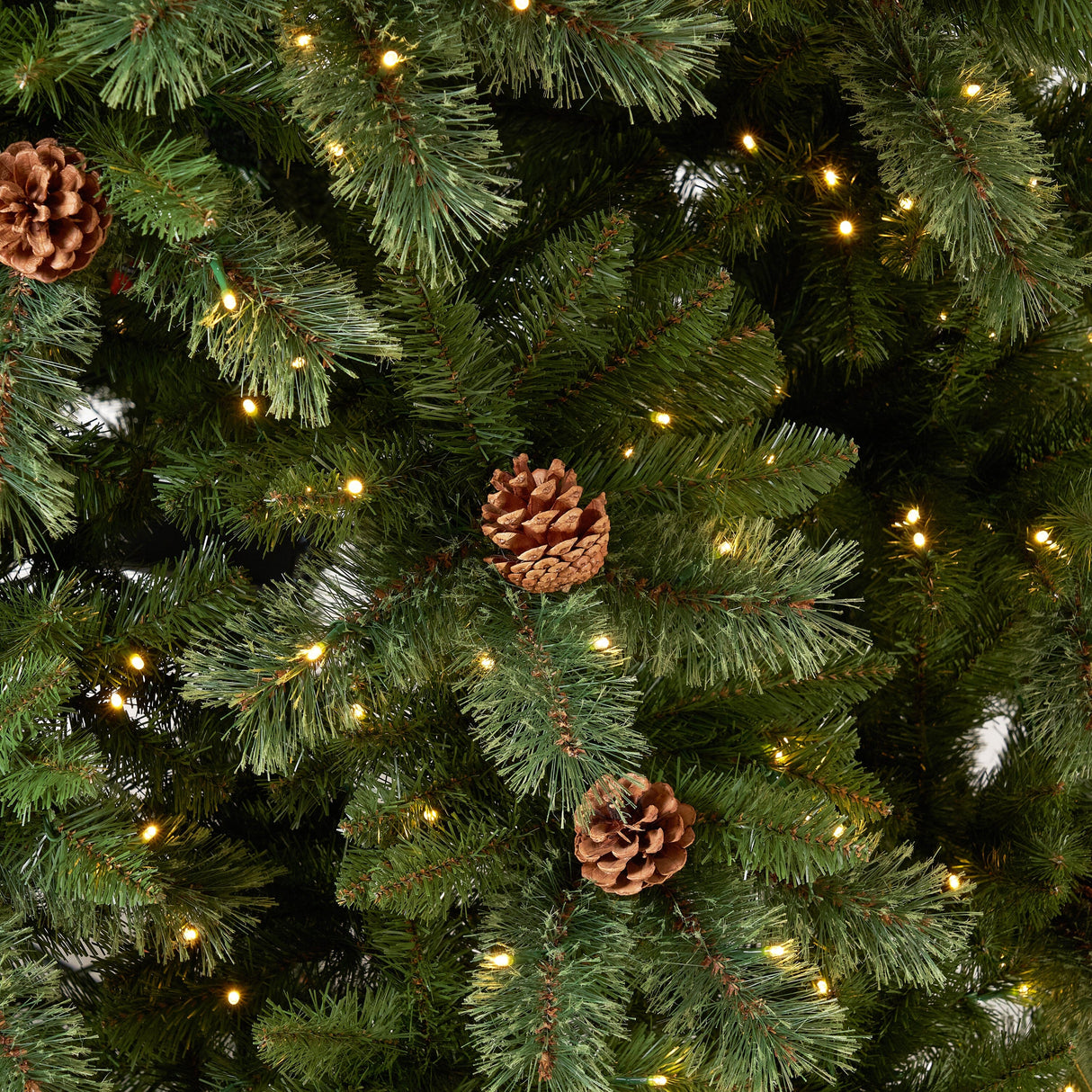 11’ White Mountain Pine Artificial Christmas Tree with 1050 Clear LED Lights, Pine Cones and 2395 Bendable Branches-Christmas Tree-Parc Decor