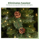11’ White Mountain Pine Artificial Christmas Tree with 1050 Clear LED Lights, Pine Cones and 2395 Bendable Branches-Christmas Tree-Parc Decor