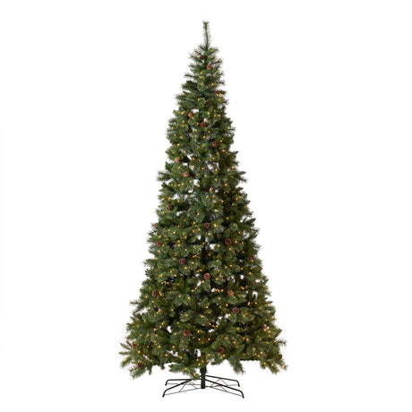 11’ White Mountain Pine Artificial Christmas Tree with 1050 Clear LED Lights, Pine Cones and 2395 Bendable Branches-Christmas Tree-Parc Decor