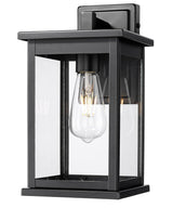 11"H Bowton II Outdoor Wall Light - Dusk to Dawn Matte Black Finish with Glass Shade by Millennium Lighting