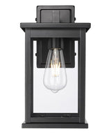 11"H Bowton II Outdoor Wall Light - Dusk to Dawn Matte Black Finish with Glass Shade by Millennium Lighting