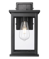 11"H Bowton II Outdoor Wall Light - Dusk to Dawn Matte Black Finish with Glass Shade by Millennium Lighting