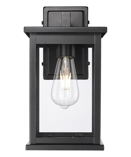11"H Bowton II Outdoor Wall Light - Dusk to Dawn Matte Black Finish with Glass Shade by Millennium Lighting