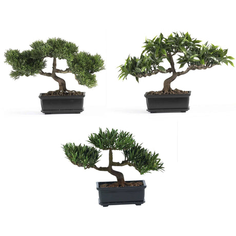 12" Bonsai Silk Plant Collection (Set of 3)"-Parc Decor