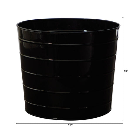 12” Farmhouse Black Metal Ribbed Planter-Parc Decor