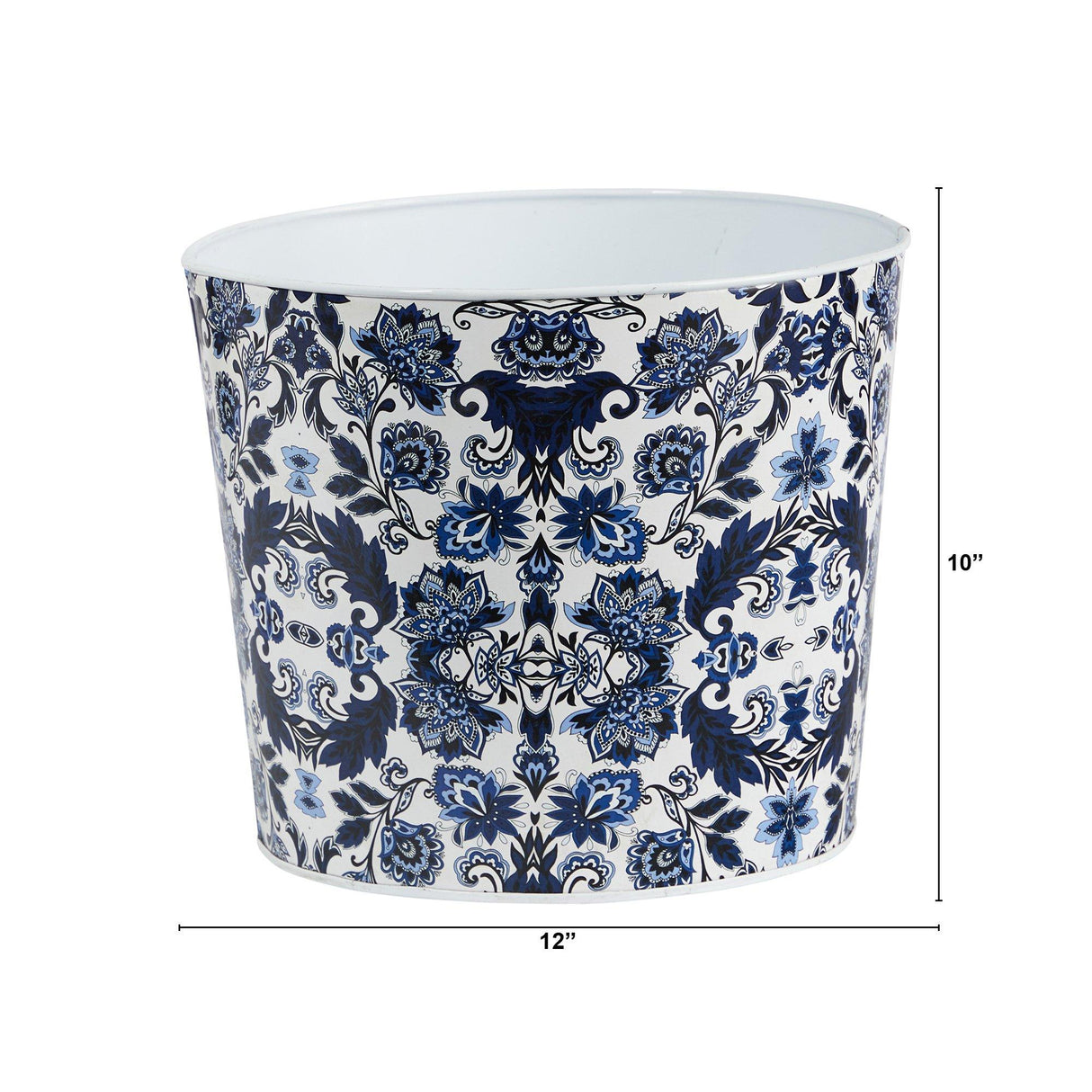 12” Oriental Blue and White Classic Round Metal Planter-Parc Decor